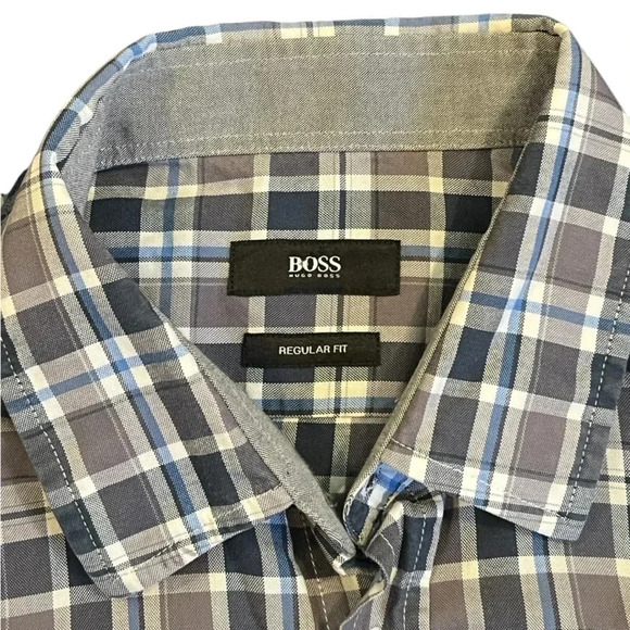 Hugo‎ Boss Lukas 2 Long-Sleeve Plaid Button-Up Shirt Men's Size Large - Picture 4 of 14